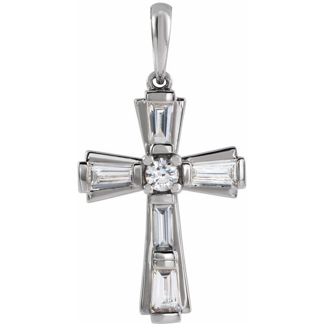 Platinum 3/8 CTW Natural Diamond Baguette Cross Pendant