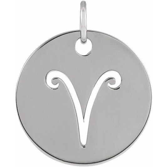 14K White Gold 16.5 mm Aries Zodiac Disc Charm/Pendant