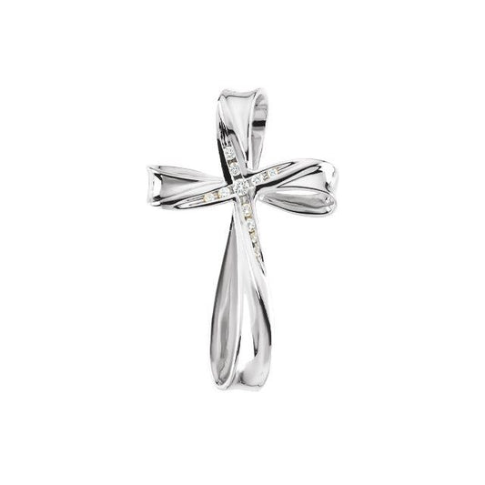 14K White Gold 1/10 CTW Natural Diamond Cross Pendant