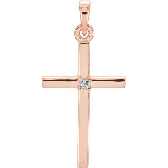 14K Rose Gold Natural Aquamarine Cross Pendant