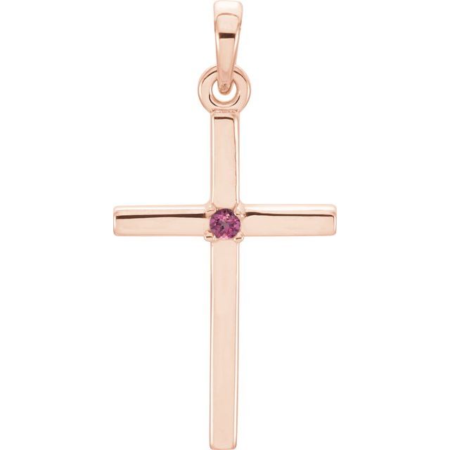 14K Rose Gold Natural Pink Tourmaline Cross Pendant