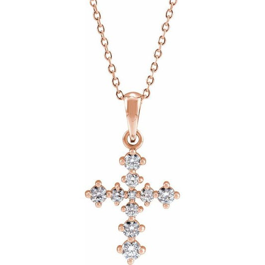 14K Rose Gold 3/8 CTW Natural Diamond Cross 16-18" Necklace