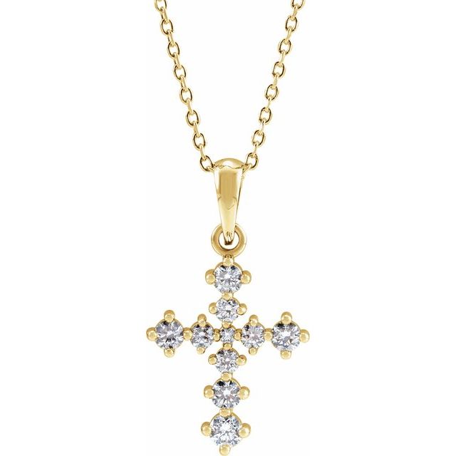 14K Yellow Gold 3/8 CTW Natural Diamond Cross 16-18" Necklace