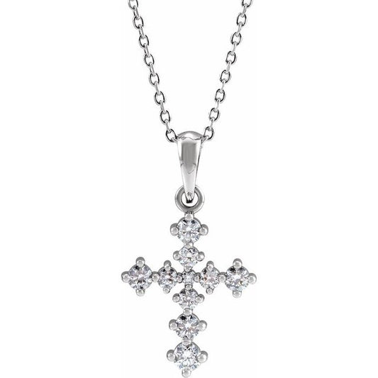 Platinum 3/8 CTW Natural Diamond Cross 16-18" Necklace