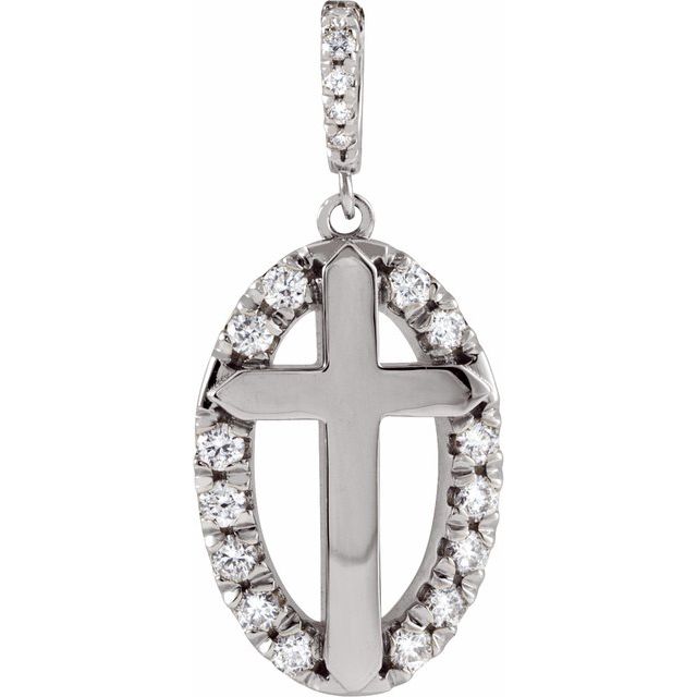 14K White Gold 1/5 CTW Natural Diamond Halo-Style Cross Pendant