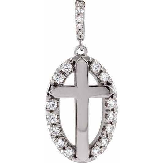 14K White Gold 1/5 CTW Natural Diamond Halo-Style Cross Pendant
