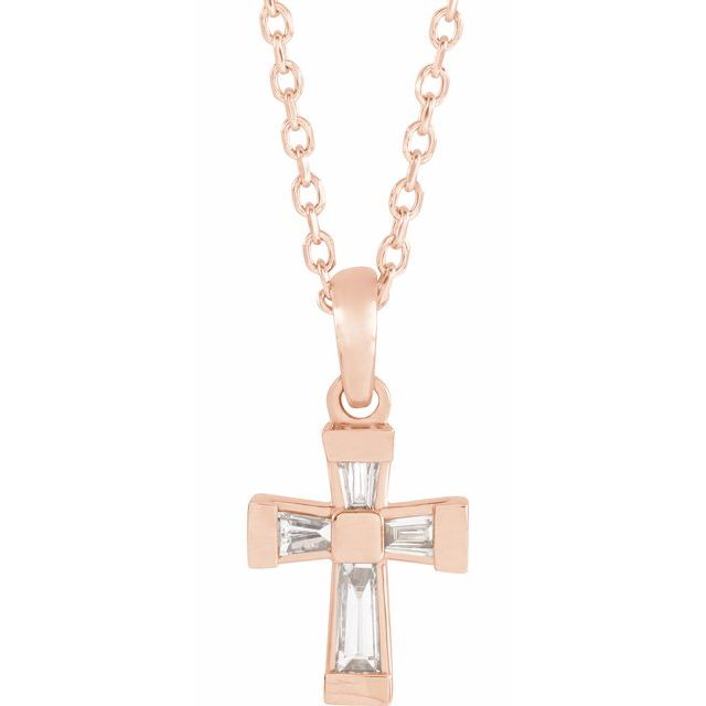 14K Rose Gold 1/10 CTW Natural Diamond Cross 16-18" Necklace 