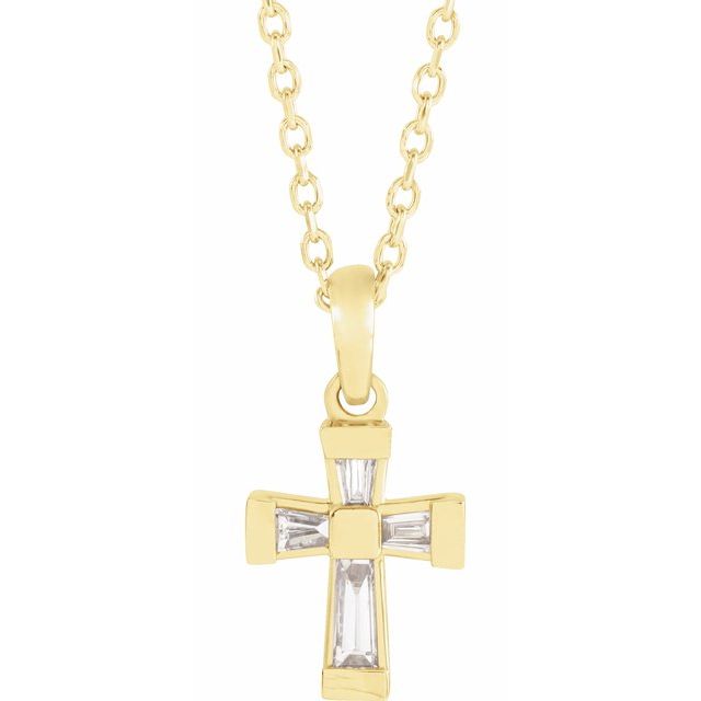 14K Yellow Gold 1/10 CTW Natural Diamond Cross 16-18" Necklace 