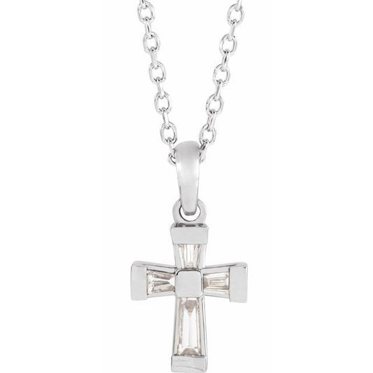 14K White Gold 1/10 CTW Natural Diamond Cross 16-18" Necklace 
