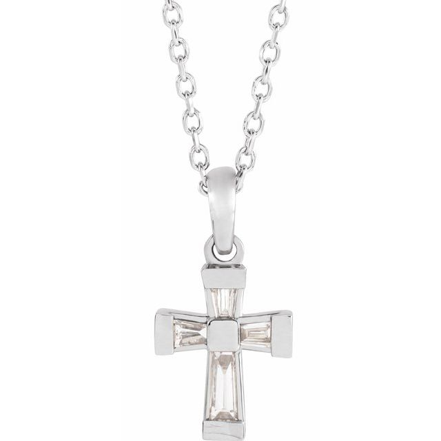 Sterling Silver 1/10 CTW Natural Diamond Cross 16-18" Necklace 
