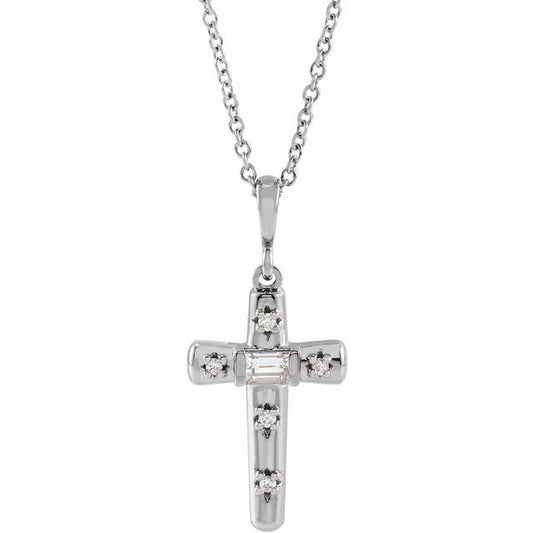 14K White Gold 1/8 CTW Natural Diamond Cross 18" Necklace
