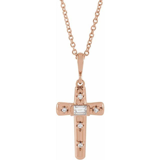 14K Rose Gold 1/8 CTW Natural Diamond Cross 18" Necklace