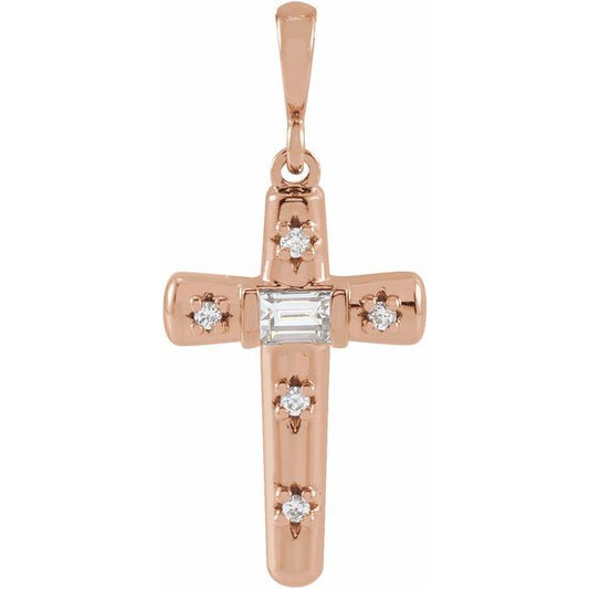 14K Rose Gold 1/8 CTW Natural Diamond Cross Pendant