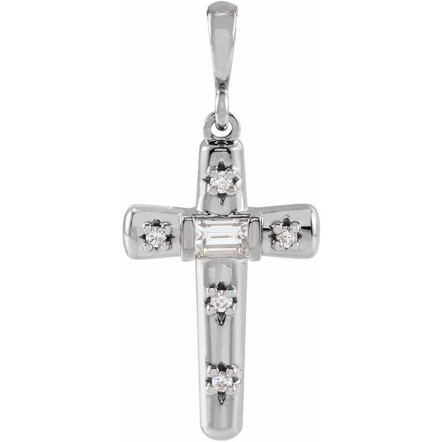 14K White Gold 1/8 CTW Natural Diamond Cross Pendant