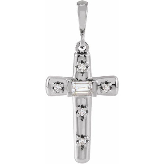 14K White Gold 1/8 CTW Natural Diamond Cross Pendant
