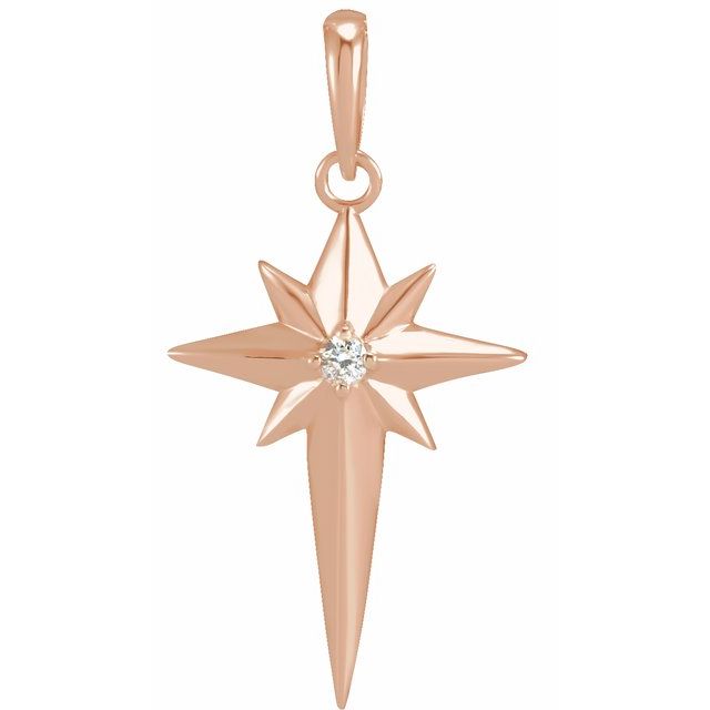 14K Rose Gold .03 CT Natural Diamond Star Cross Pendant