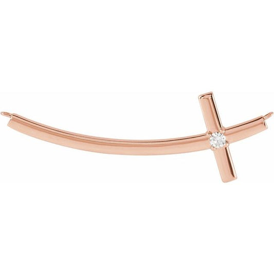 14K Rose Gold .06 CT Natural Diamond Sideways Cross Necklace Center