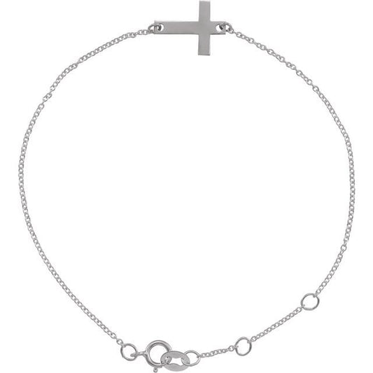 Platinum Engravable Cross 6 1/2-7 1/2" Bracelet
