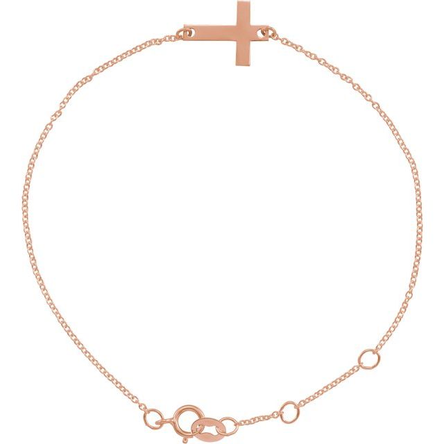 14K Rose Gold Engravable Cross 6 1/2-7 1/2" Bracelet