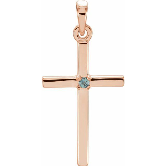 14K Rose Gold Natural Alexandrite Cross Pendant