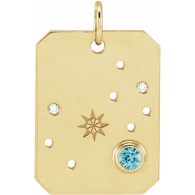 14K Yellow Gold Natural Blue Zircon & .01 CTW Natural Diamond Scorpio Constellation Pendant