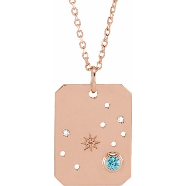 14K Rose Gold Natural Blue Zircon & .01 CTW Natural Diamond Scorpio Constellation 16-18" Necklace