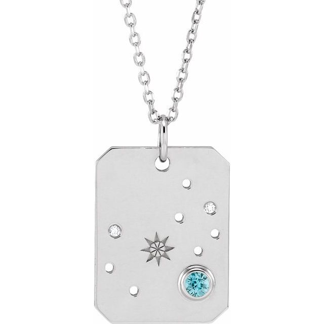 14K White Gold Natural Blue Zircon & .01 CTW Natural Diamond Scorpio Constellation 16-18" Necklace