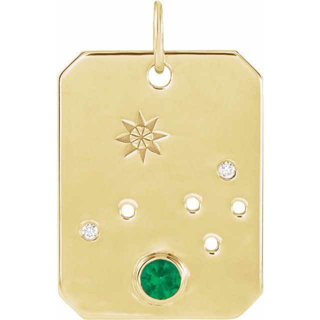 14K Yellow Gold Natural Emerald & .01 CTW Natural Diamond Aries Constellation Pendant