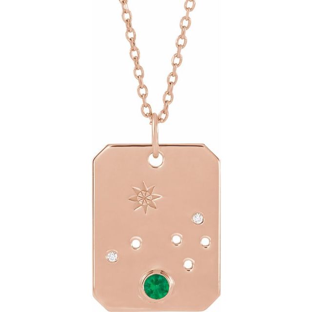 14K Rose Gold Natural Emerald & .01 CTW Natural Diamond Aries Constellation 16-18" Necklace