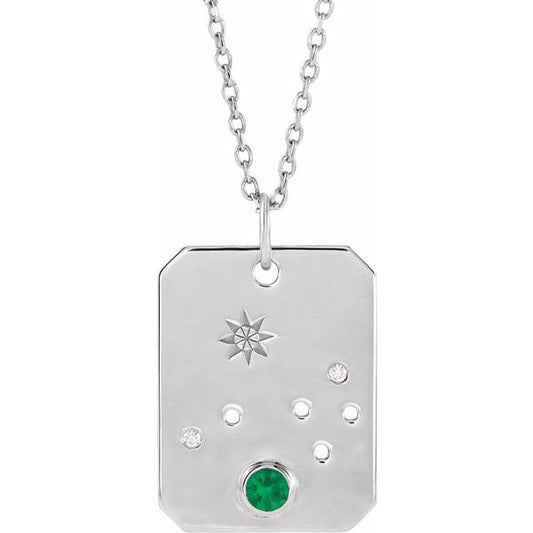 Sterling Silver Natural Emerald & .01 CTW Natural Diamond Aries Constellation 16-18" Necklace
