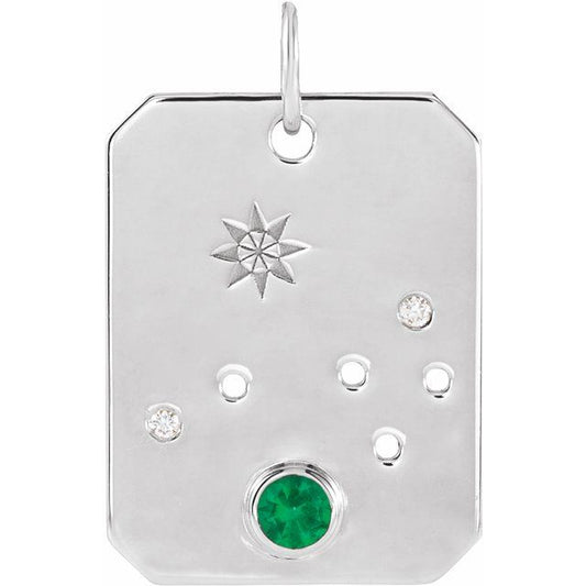 Sterling Silver Natural Emerald & .01 CTW Natural Diamond Aries Constellation Pendant