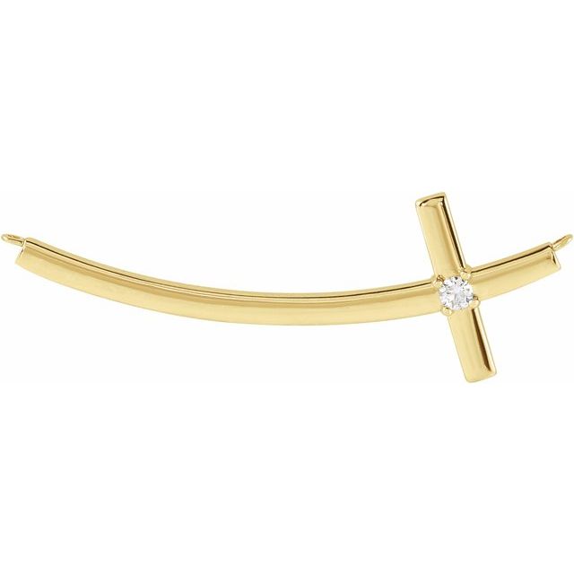 14K Yellow Gold .06 CT Natural Diamond Sideways Cross Necklace Center