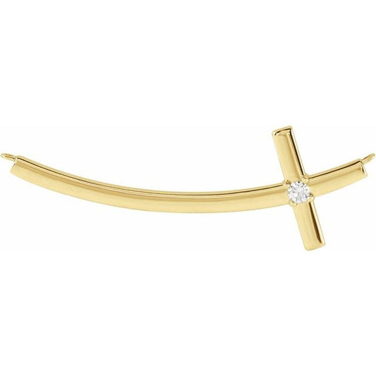 14K Yellow Gold .06 CT Natural Diamond Sideways Cross Necklace Center
