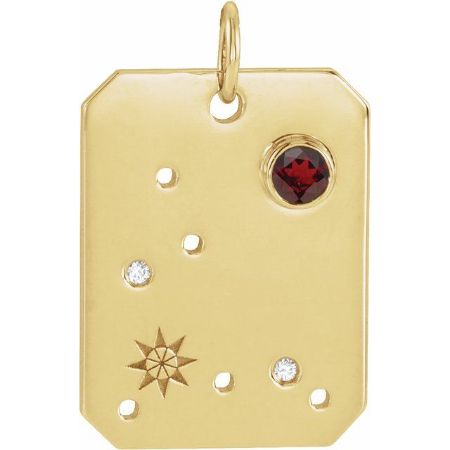 14K Yellow Gold Natural Mozambique Garnet & .01 CTW Natural Diamond Pisces Constellation Pendant
