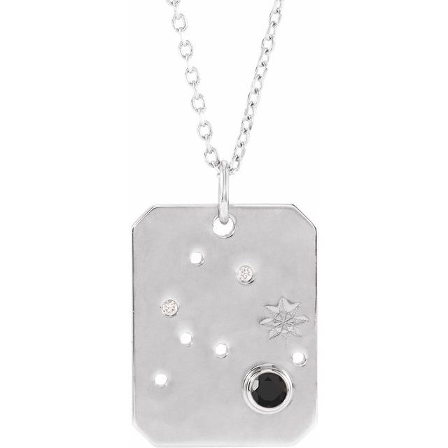 14K White Gold Natural Black Spinel & .01 CTW Natural Diamond Aquarius Constellation 16-18" Necklace