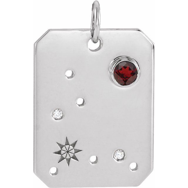 14K White Gold Natural Mozambique Garnet & .01 CTW Natural Diamond Pisces Constellation Pendant