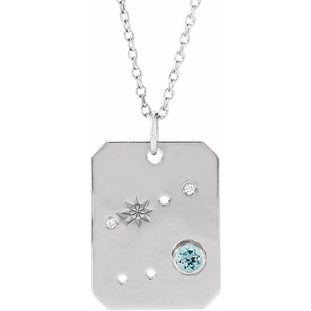 Platinum Natural Aquamarine & .01 CTW Natural Diamond Cancer Constellation 16-18" Necklace