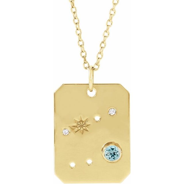 14K Yellow Gold Natural Aquamarine & .01 CTW Natural Diamond Cancer Constellation 16-18" Necklace