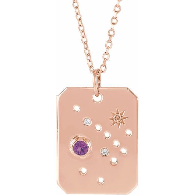 14K Rose Gold Natural Amethyst & .01 CTW Natural Diamond Sagittarius Constellation 16-18" Necklace