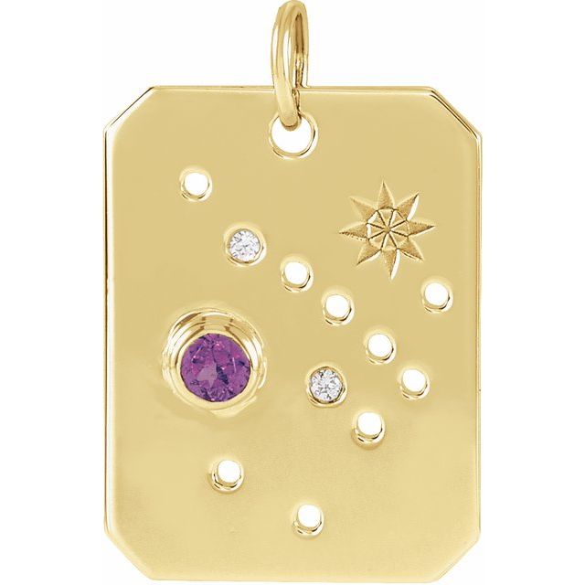 14K Yellow Gold Natural Amethyst & .01 CTW Natural Diamond Sagittarius Constellation Pendant