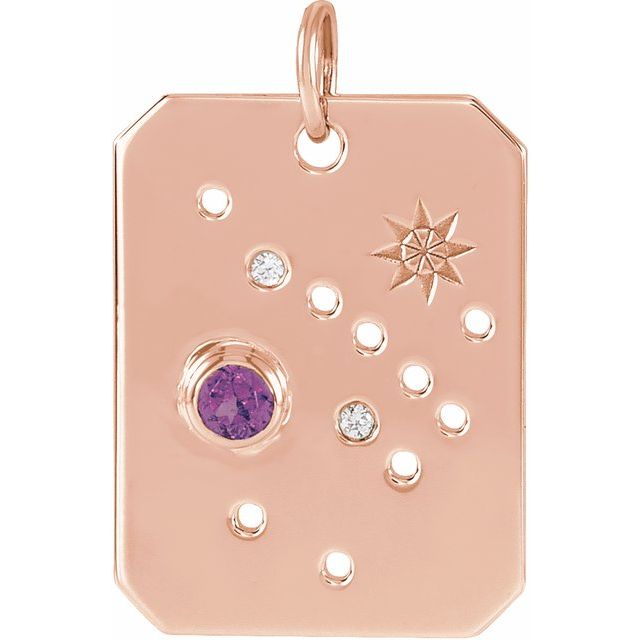 14K Rose Gold Natural Amethyst & .01 CTW Natural Diamond Sagittarius Constellation Pendant