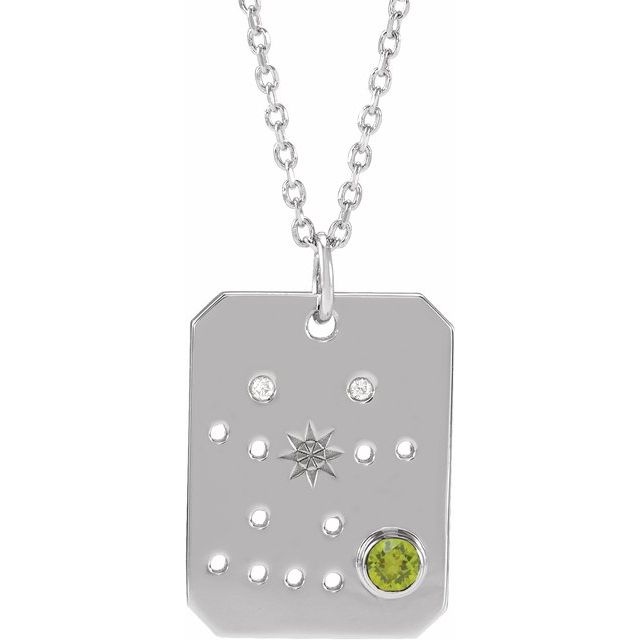 Platinum Natural Peridot & .01 CTW Natural Diamond Gemini Constellation 16-18" Necklace