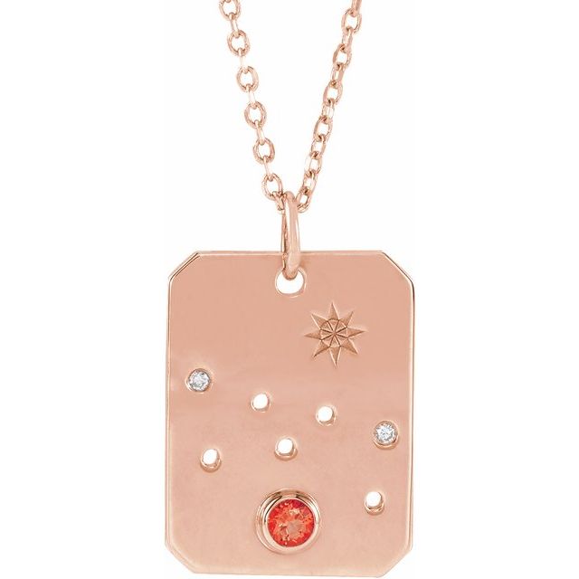 14K Rose Gold Natural Mexican Fire Opal & .01 CTW Natural Diamond Taurus Constellation 16-18" Necklace