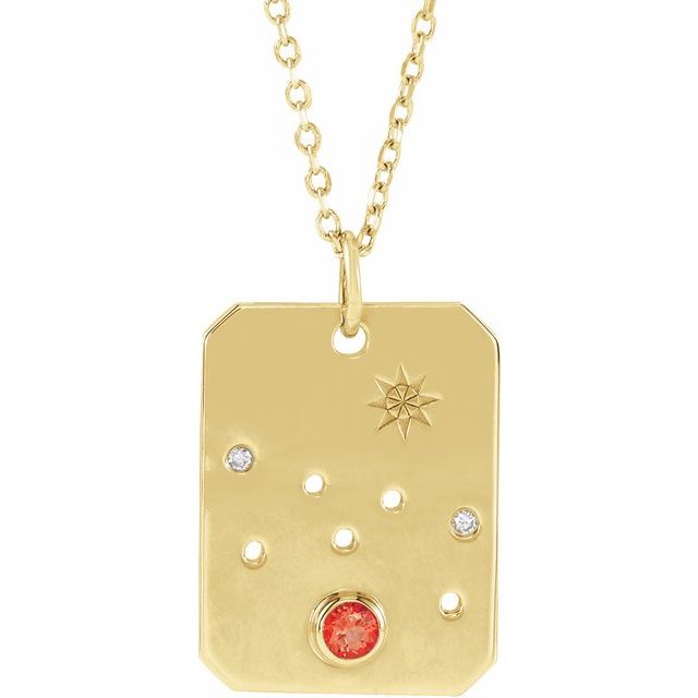 14K Yellow Gold Natural Mexican Fire Opal & .01 CTW Natural Diamond Taurus Constellation 16-18" Necklace