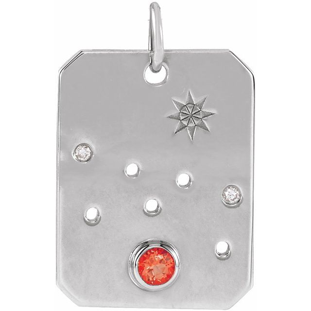 Platinum Natural Mexican Fire Opal & .01 CTW Natural Diamond Taurus Constellation Pendant