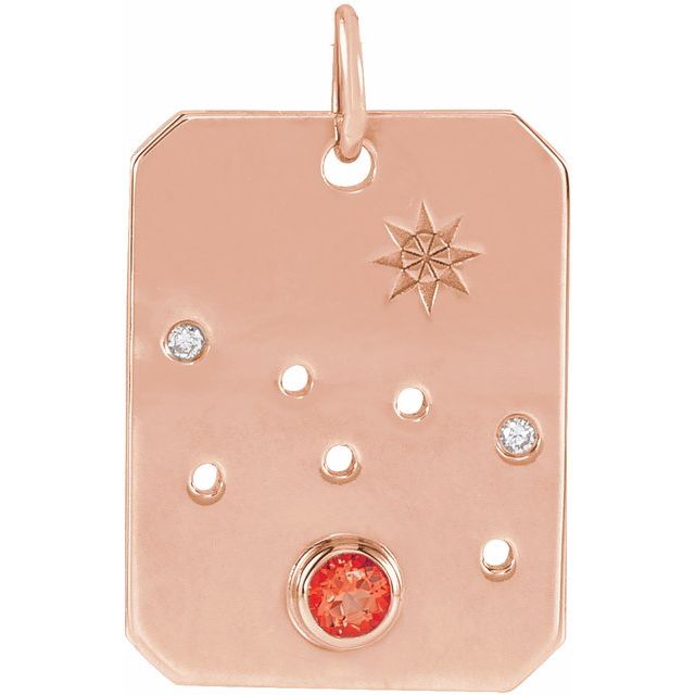 14K Rose Gold Natural Mexican Fire Opal & .01 CTW Natural Diamond Taurus Constellation Pendant