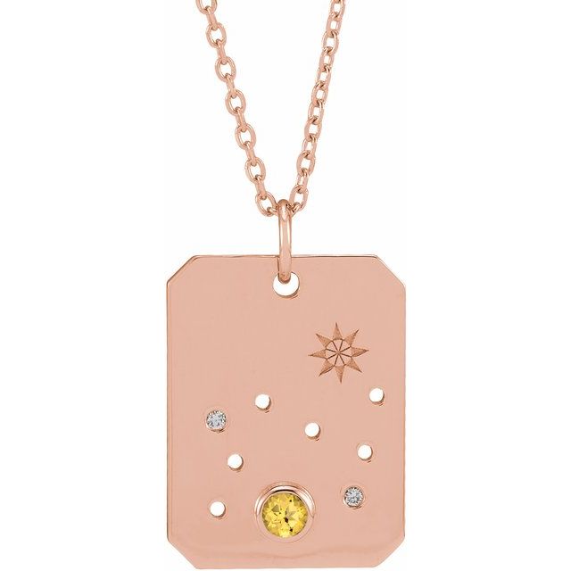14K Rose Gold Natural Citrine & .01 CTW Natural Diamond Leo Constellation 16-18" Necklace