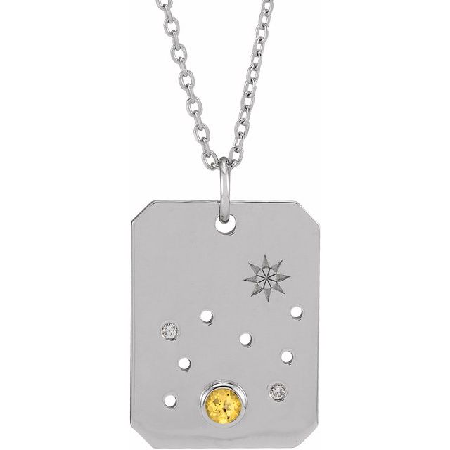 Platinum Natural Citrine & .01 CTW Natural Diamond Leo Constellation 16-18" Necklace