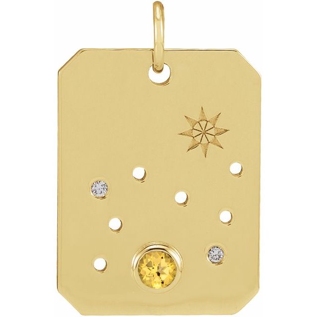 14K Yellow Gold Natural Citrine & .01 CTW Natural Diamond Leo Constellation Pendant