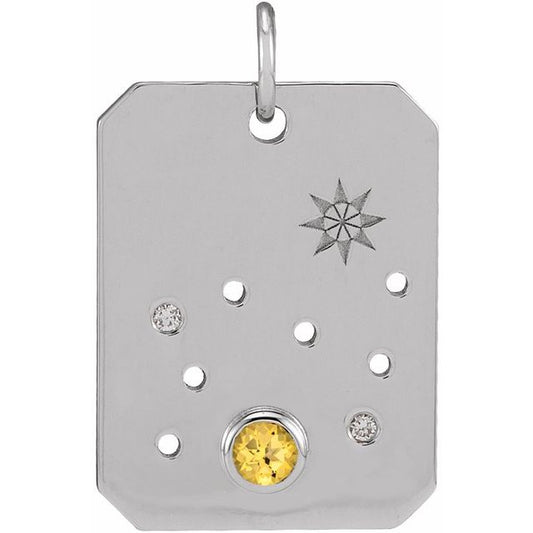 Sterling Silver Natural Citrine & .01 CTW Natural Diamond Leo Constellation Pendant